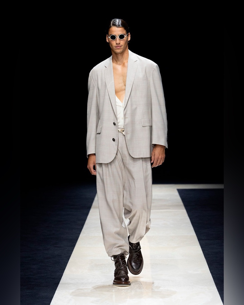 Moi Models talent walking the Armani runway, look three